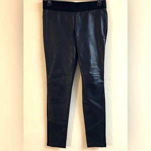 Lauren Ralph Lauren Faux Leather Ponte Knit Pants 8 Black Stretch Office…